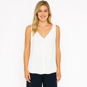 Karen Millen Cream White Chiffon Sleeveless Top with gold accente buttons Size 4